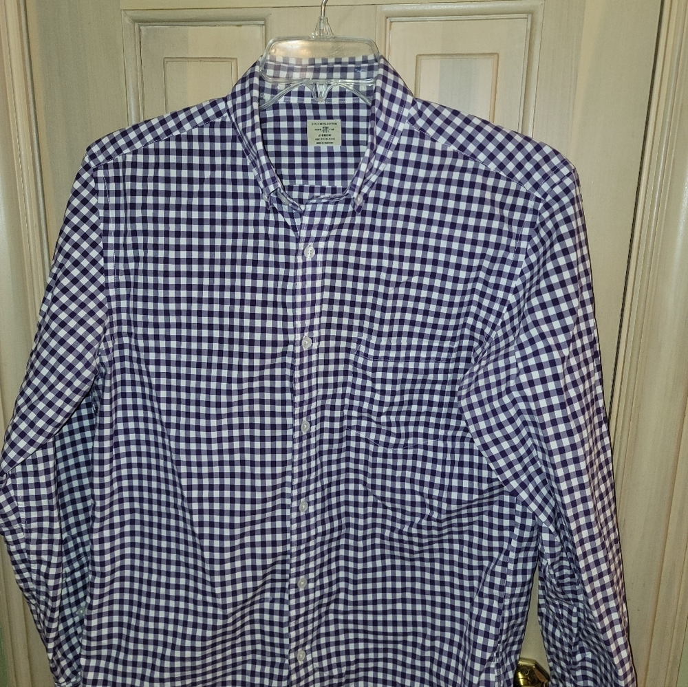 Mens Sz M J. Crew Purple Checked 15-15.5 Long Sleeve Shirt - Picture 9 of 9
